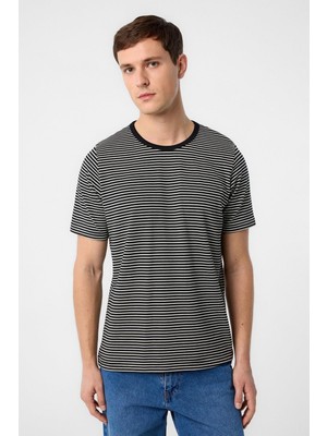 Antioch Siyah Regular Fit Çizgili Erkek T-Shirt