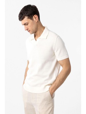 Antioch Ekru 100% Pamuk Apaş Yaka Triko T-Shirt