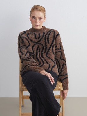 Lc Waikiki Yeni Sezon Bisiklet Yaka Desenli Kadın Pelüş Triko Tunik