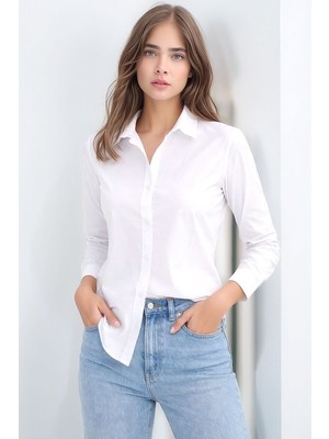 Mamayaga Kadın Gömlek Yaka Klasik Düz Düğmeli Tesettüre Uygun Uzun Kol Spor Şık Iş Gömleği
