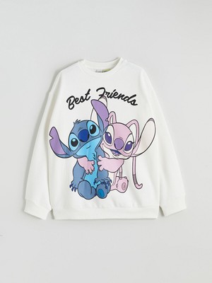 Lc Waikiki Yeni Sezon Stitch ve Angel Baskılı Kız Çocuk Kalın Sweatshirt
