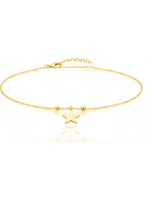 Mavili Gümüş Yıldız Işıltılı Halhal - Altın