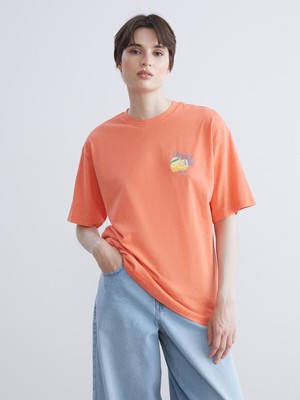 Lc Waikiki Yeni Sezon Bisiklet Yaka Baskılı Oversize Kadın Tişört