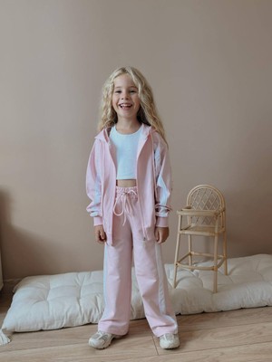 Wikiboom Kız Çocuk Kapüşonlu Fermuarlı Şeritli Alt Üst 2 Li Takım