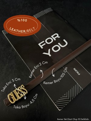 Fiori Hakiki Bombeli Deri Yazılı Toka Detaylı Kadın Kemeri, Ceket Kemeri, Gömlek Kemeri, Elbise Kemeri