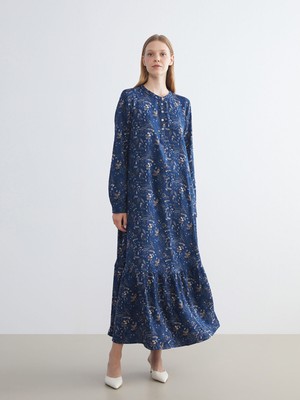 Lc Waikiki Yeni Sezon Büyük Beden Bisiklet Yaka Çiçekli Elbise