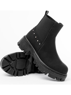 Zerenyus ZRİN-868-2005 Premium Siyah Zümrüt Lastikli Günlük Kadın Bot