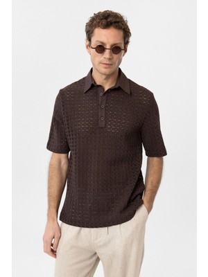Antioch Kahve Polo Yaka Örgü Erkek T-Shirt