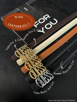 Fiori 5'li Hakiki Bombeli Deri Yazılı Toka Detaylı Kadın Kemeri, Ceket Kemeri, Gömlek Kemeri, Elbise Kemeri