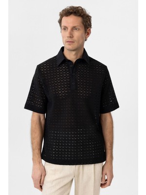 Antioch Siyah Polo Yaka Örgü Erkek T-Shirt
