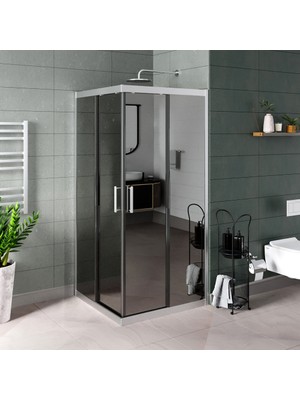 Kupon Duş ve Banyo Sistemleri Vesta D100 Kare Duşakabin Parlak Profil Reflekte Aynalı Cam