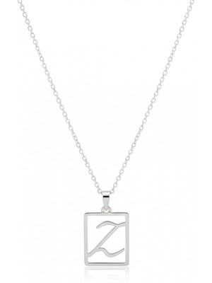 Mavili Gümüş Çerçeveli Harf Gümüş Kolye - Gümüş