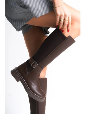 Zerenyus Alta Premium Toka Detaylı Kadın Uzun Çizme Kahve