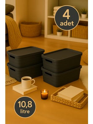 Nesto Home 4'lü Set Çok Amaçlı Renkli Kutu Kapaklı Ofis Organizeri 4X10,8 Litre