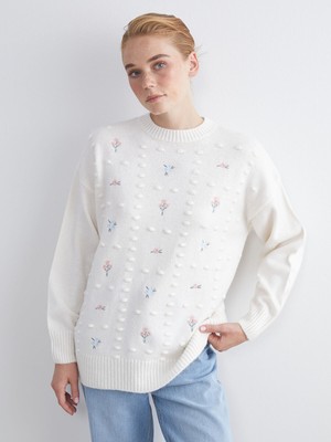 Lc Waikiki Yeni Sezon Bisiklet Yaka Çiçek Nakışlı Kadın Triko Tunik