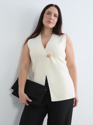 Soulife Büyük Beden V Yaka Kadın Triko Yelek