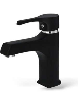 Sardıcı Siyah Krom Detaylı Lotus Sabit Lavabo Bataryası Aç - Kapa Lavabo Musluğu Çift Su Girişli 5 Yıl Garantili