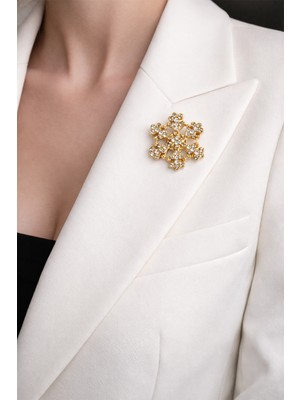 Modex Taş Detay Çivili Minimal Kar Tanesi Broş (2cm)