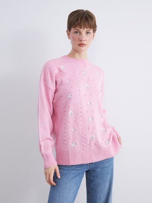 Lc Waikiki Yeni Sezon Bisiklet Yaka Çiçek Nakışlı Kadın Triko Tunik