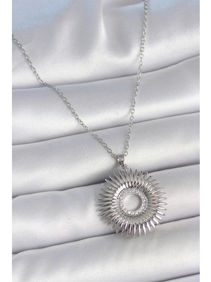 LTG Nova 316L Çelik Gümüş Renk Zincir Zirkon Taşlı Nova Yıldız Model Kadın Kolye