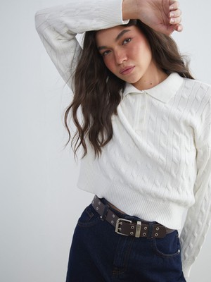 Lc Waikiki Yeni Sezon Polo Yaka Kendinden Desenli Kadın Triko Kazak