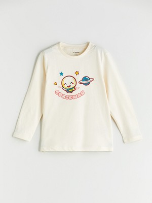 Lc Waikiki Yeni Sezon Bisiklet Yaka Baskılı Uzun Kollu Erkek Çocuk Tişört