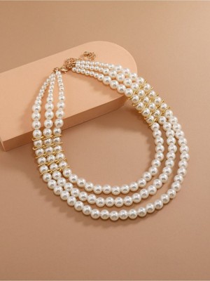 Shiklik 3'lü Beyaz Inci Boncuk Kadın Kolye Seti