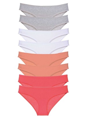 Marsilyan 8 Adet Süper Eko Set Likralı Kadın Slip Külot Gri Beyaz Pudra Fuşya