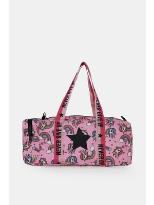 İcone Bag Kız Çocuk Unicorn Baskılı Spor Çanta, Fermuarlı Detaylı Çocuk Spor Çanta