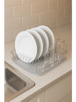 Depa Şeffaf Akrilik Tabaklık Bulaşıklık Düzenleyici 2 Parça 37X38X7 cm