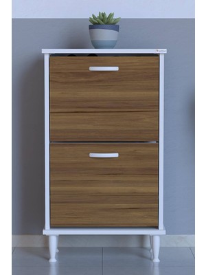 Lina Vella Home Luna Ayaklı Kapı Önü 52 x 90 x 26 Cm’ Lik 2 Düşer Kapak 4 Göz Bölmeli Ayakkabılık