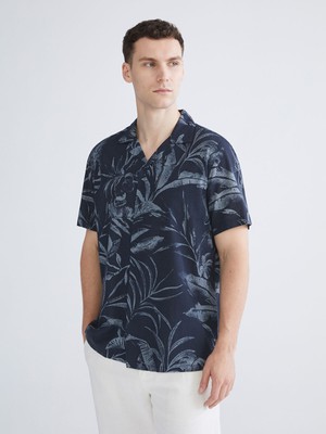Lc Waikiki Yeni Sezon Regular Fit Resort Yaka Kısa Kollu Desenli Poplin Erkek Gömlek