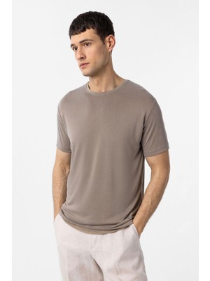 Antioch Bej Regular Fit Modal Teknik Kumaş Erkek T-Shirt