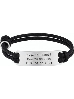 Mavili Gümüş Plaka Isimli Gümüş Ipli Bileklik - Gümüş