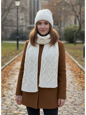 Derikem Kadın Yün Kışlık Şık Örme Bere ve Atkı Ikili Set Takım