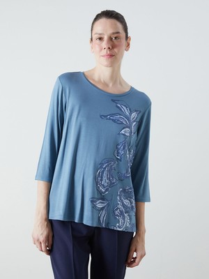 Lc Waikiki Yeni Sezon Bisiklet Yaka Çiçekli Kadın Tişört