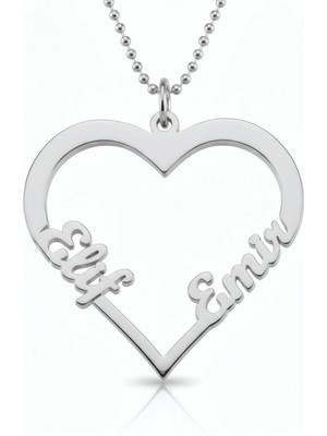 Mavili Gümüş Kalp Isimli Gümüş Kolye - Gümüş