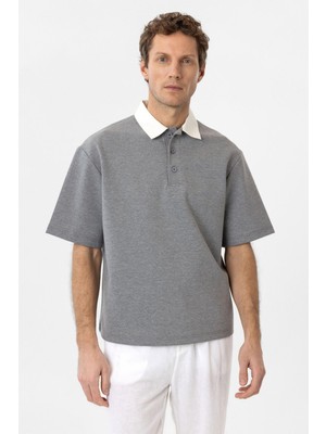 Antioch Gri Kontrast Yaka Interlok Dokulu Erkek T-Shirt