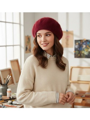Derikem Fransız Tüylü Peluş Ressam Bere Kadın Şapka