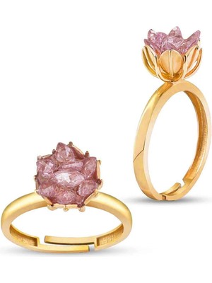 Mavili Gümüş Lotus Çiçeği Gümüş Yüzük - Altın