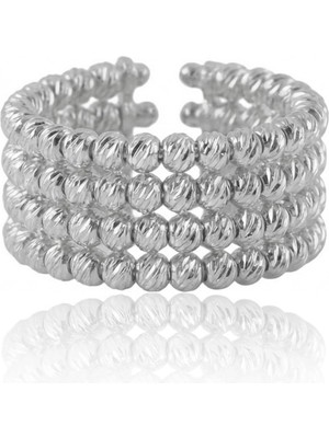 Söğütlü Silver 925 Ayar Gümüş Yüzük Rodyumlu Dorica (Dorissa) Alttan Ayarlamalı Dört Sıra Yüzük SGTL13225RODAJ