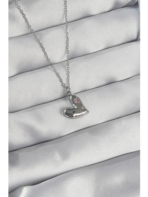 LTG Nova 316L Çelik Zincir Gümüş Renk Renkli Zirkon Taşlı Kalp Kolye