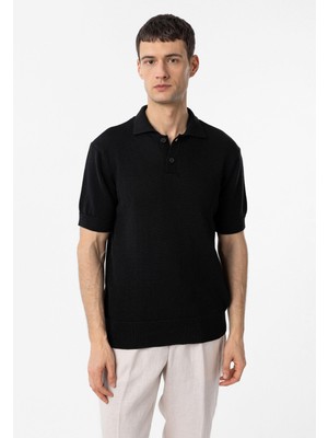 Antioch Siyah 100% Pamuk Polo Yaka Triko T-Shirt