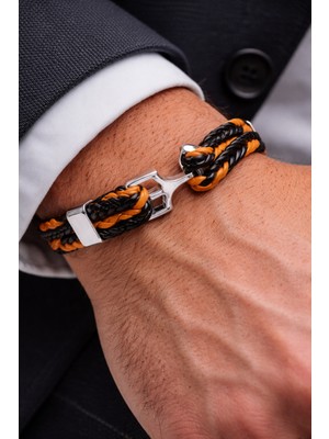 Herşey Nota Amber Shadow – Hakiki Deri Örgü Çelik Detay Erkek BILEKLIK-50-671