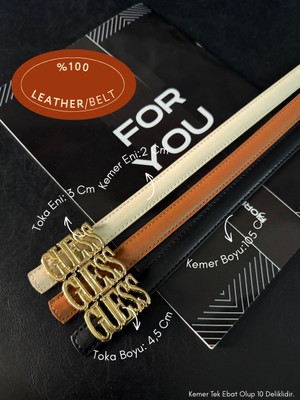 Fiori 3'lü Hakiki Bombeli Deri Yazılı Toka Detaylı Kadın Kemeri, Ceket Kemeri, Gömlek Kemeri, Elbise Kemeri
