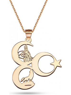 Mavili Gümüş 3 Hilal Tuğra Kurt Ayyıldız Kolye - Rose
