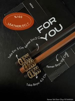 Fiori Hakiki Bombeli Deri Yazılı Toka Detaylı Kadın Kemeri, Ceket Kemeri, Gömlek Kemeri, Elbise Kemeri