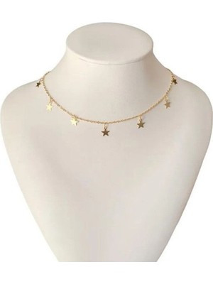 Shiklik Altın Renk Yıldız Zincirli Model Kadın Kolye