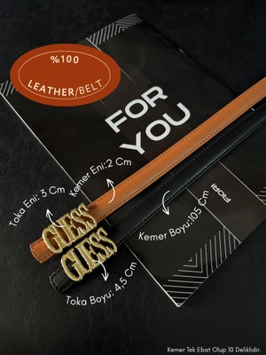 Fiori 2'li Hakiki Bombeli Deri Yazılı Toka Detaylı Kadın Kemeri, Ceket Kemeri, Gömlek Kemeri, Elbise Kemeri