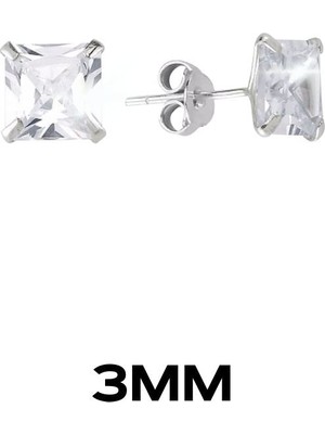 Oya Silver Kare Tırnaklı Zirkon Tektaş Rodyumlu Vidalı Unisex Gümüş Küpe 3[OYSY140]